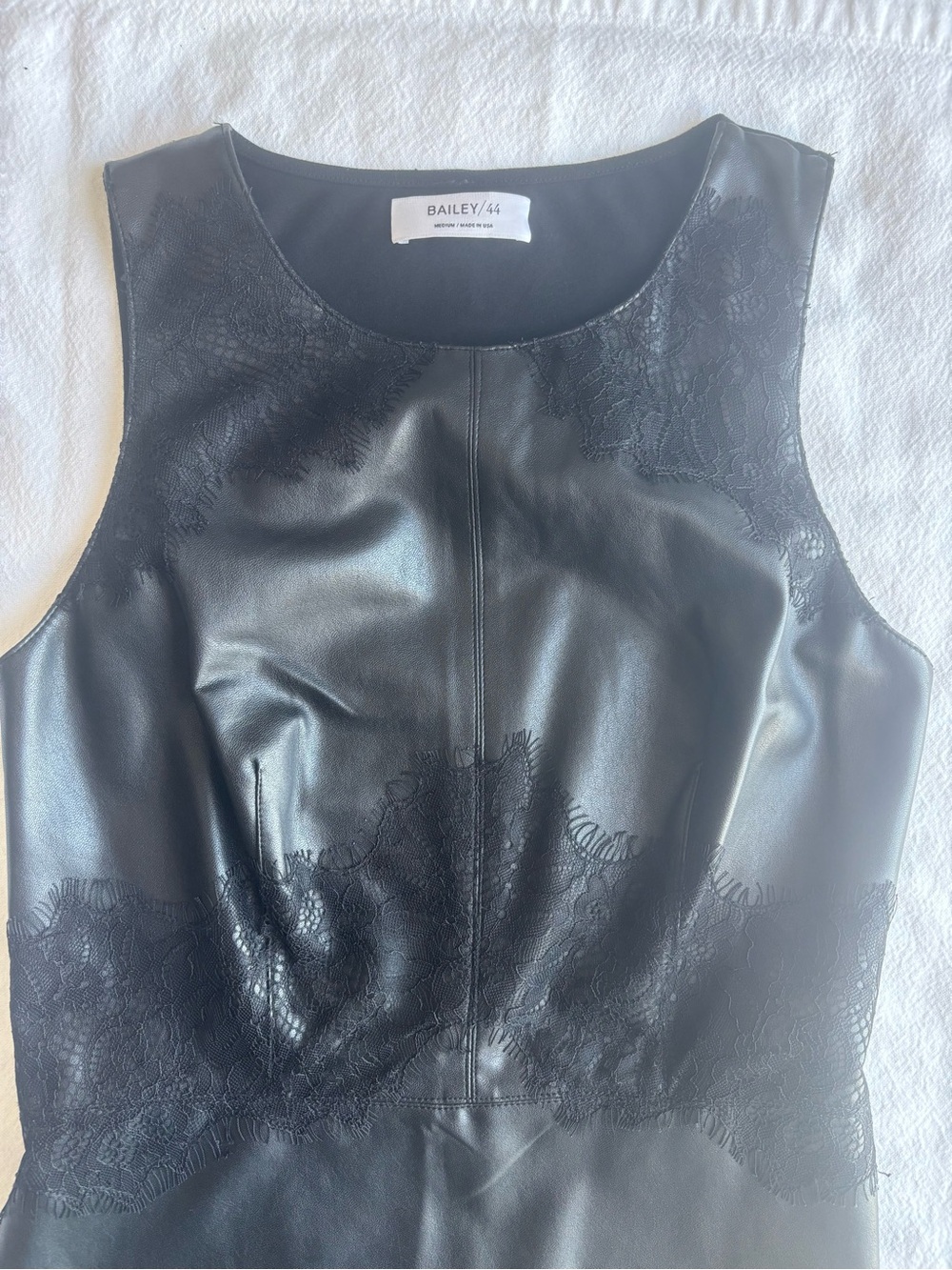 Size M, Bailey/44 Vegan Leather Lace Sleeveless Dressy Stretch Top Made In USA - Picture 9 of 13